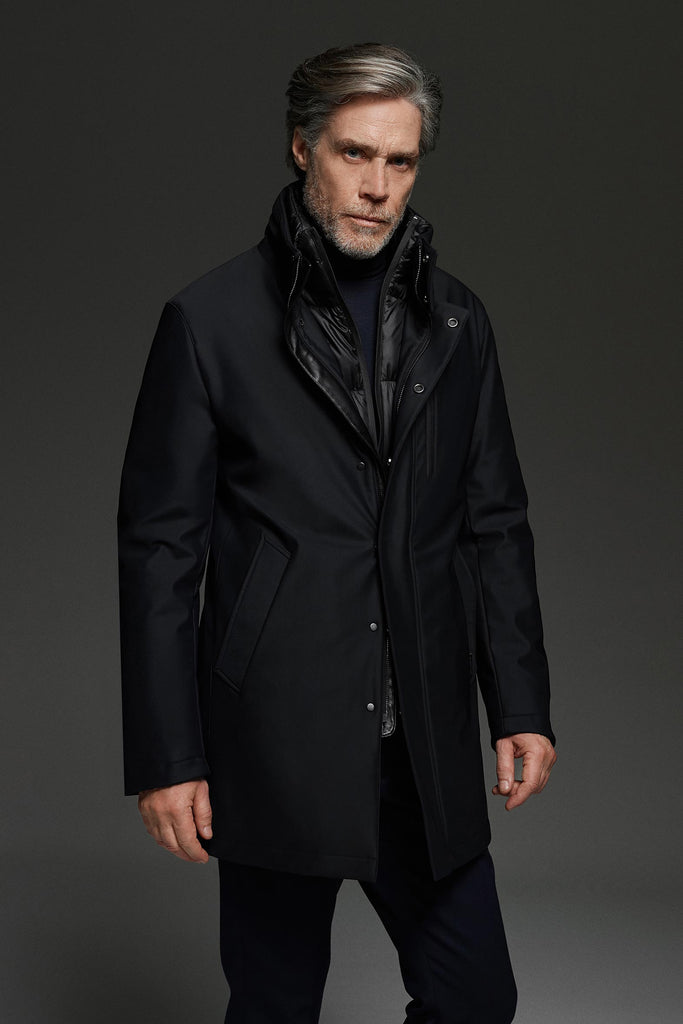 Cappotto uomo invernale nero, in tessuto tecnico e imbottito in piuma | Montecore